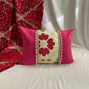 12”/ 18” Jab, Soleil Blue&quot; Quilted Decorative Pillow Cover, Pink White Mauve,Embroidered Cotton and Linen Fabrics, By Jane Hall Design