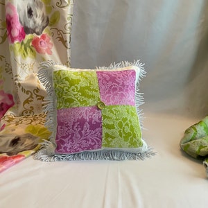 16”/16” Designers Guild, “Yuzen” Romantic Style, Pink and Green, Printed Linen Decorative Pillow Cover from Jane Hall Design