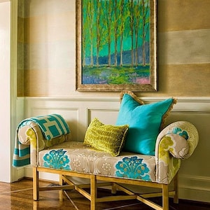Designers Guild &quot;Rastrelli&quot; Printed Cotton Light Upholstery and Curtain Fabric in Aqua Blue, Green, From Jane Hall Design