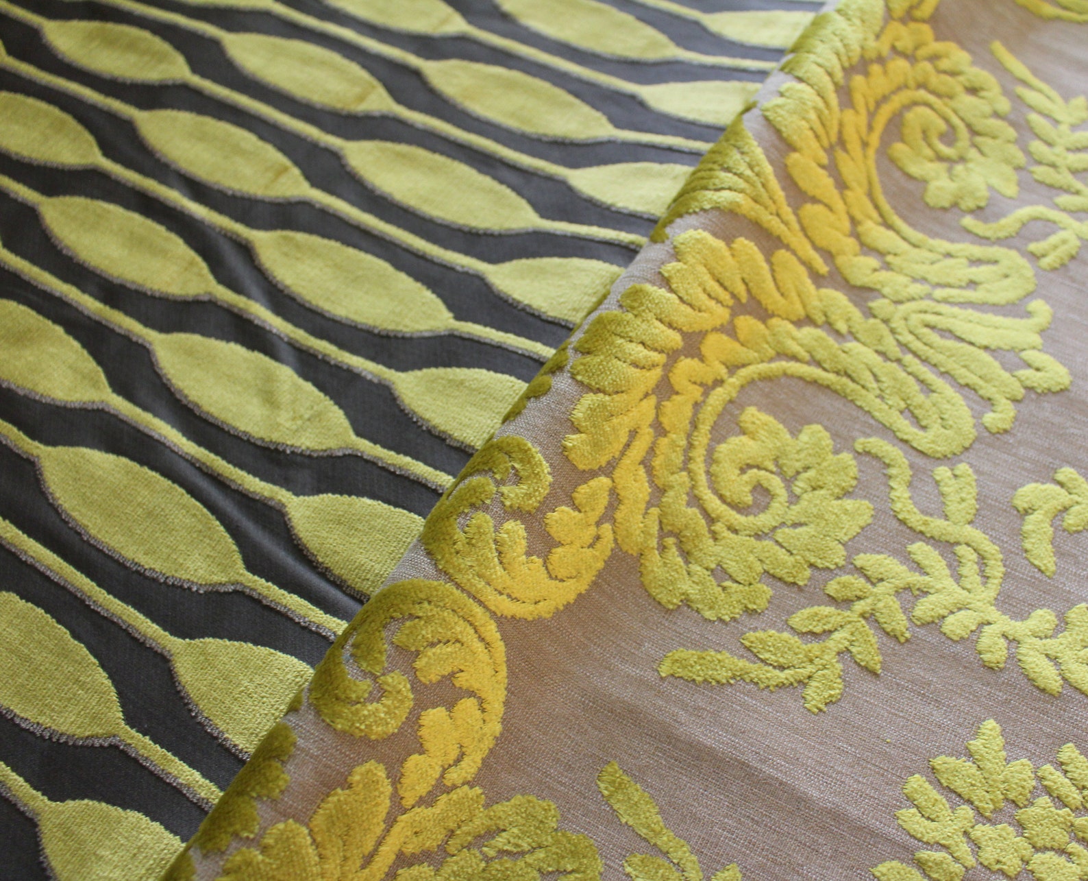 Designers Guild Grey and Yellow Striped Velvet Cut Velvet Etsy