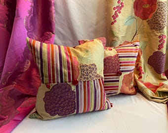 Boho-Stil, bestickt und appliziert, Seide und Samt, Kissenbezug, Magenta & Orange, Designers Guild, Lorca