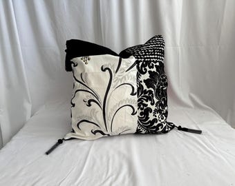 Designers Guild Boho Style, Dekokissenbezug, Schwarz-Weiß, Blumenmuster mit Samt, Jane Hall Design (56 x 56 cm)