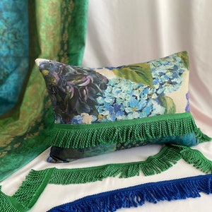 14&#39;/20” Designers Guild “Sudara Lino-Azure” Kasav Purple, Blue, Green Printed Linen and Cotton Decorative Pillow Cover From Jane Hall Design