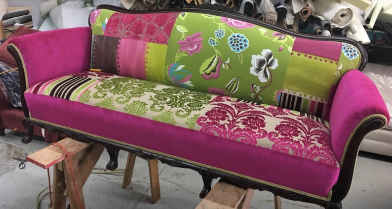 Boho Style Upcycled Upholstered 1920s Vintage Sofa image 0