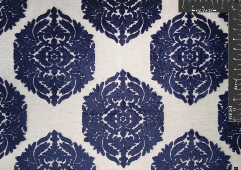 Jab Fabric Navy Ikat Pattern Cut Velvet Upholstery Fabric Etsy