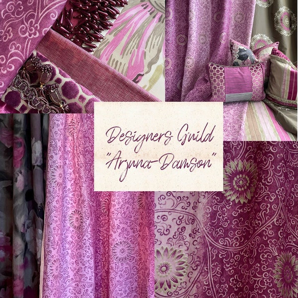 Designers Guild Fabric- « Arjun-Damson,-White-Plum- Tissu en lin imprimé-Modern Stripe Pattern- De Jane Hall Design