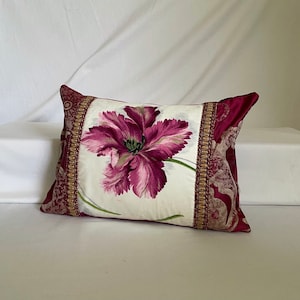 20”x 14” Sanderson, Designers Guild, Decorative Pillow Cover,Plum Purple, Woven Silk, Printed Cotton Fabrics, By Jane Hall Design