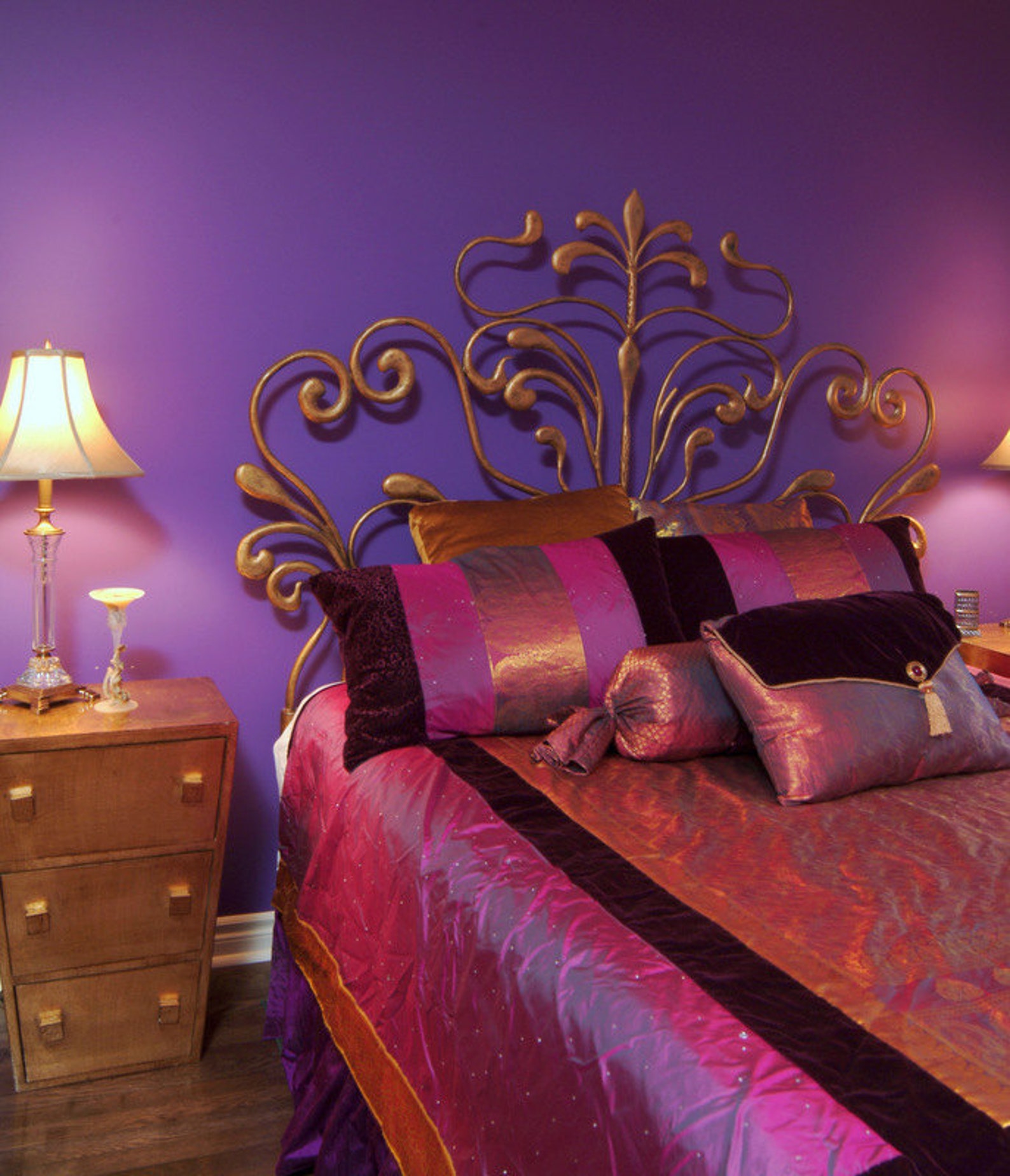Bohemian Style Bedding Set Purple Velvet Purple Silk Bed Etsy