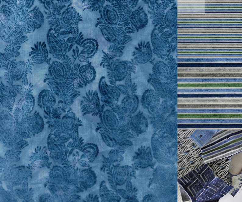 Embossed Velvet Upholstery Fabric Designers Guild Fabric From Jane Hall Design Zanfarico- Cerulean Blue