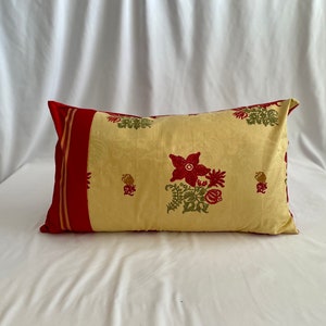 14”/24”  Beacon Hill, Scalamandre,  Decorative Pillows, in Red and Gold Cotton Print and Silk, by Jane Hall Design
