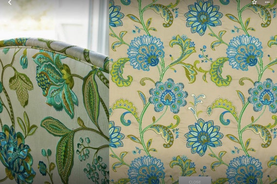 VoyageVintage Floral Green /& Purple Embroidered Curtain Upholstery Fabric