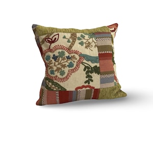 20”/20” Designers Guild, “Somerton” Bohemian Style, Decorative Pillow Cover- Green-Terracotta-Embroidered Linen, Velvet -Jane Hall Design