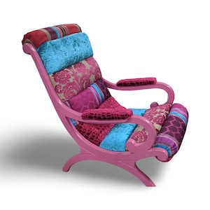 Bohemian Style-Upcycled, Upholstered Antique Wood Chair, Repurposed In Magenta and Turquoise, Designers Guild Fabrics, By Jane Hall Design