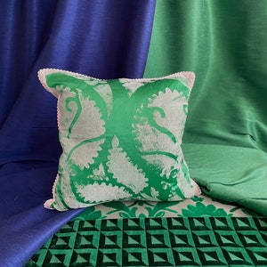 18”x 18” Designers Guild &quot;Marjella&quot; Bohemian Style, Decorative Pillow Cover in Emerald Green Silk, by Jane Hall Design