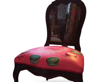 Hand Painted, Upcycled- Dining Chair, in Vintage French Poster Design, By Jane Hall Design