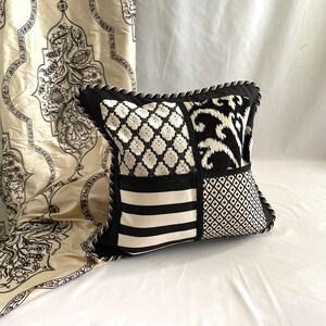 18”x 18” Designers Guild, Bohemian Style, Quilted Decorative Pillow Cover, Black and White Velvet, By Jane Hall Design