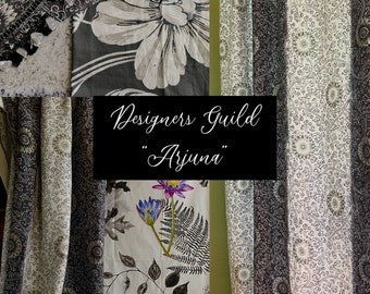 Designers Guild Fabrics, "Arjuna" Cream and Grey,Printed Linen Curtain and Upholstery Fabric,  From Jane Hall Design