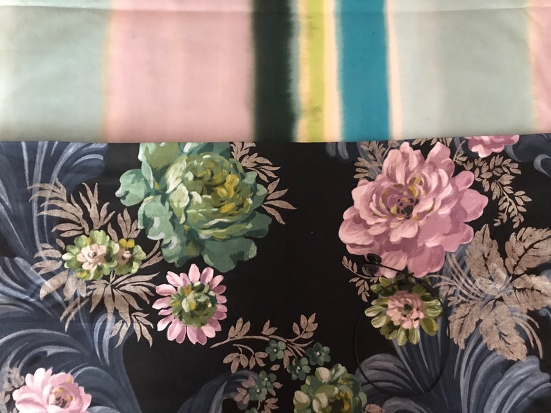 Midnight Blue Green Printed Linen and Cut Velvet Fabric Mauve Quilted Decorative Pillow Cover 20\u201dx 14\u201d Designers Guild Romantic Style
