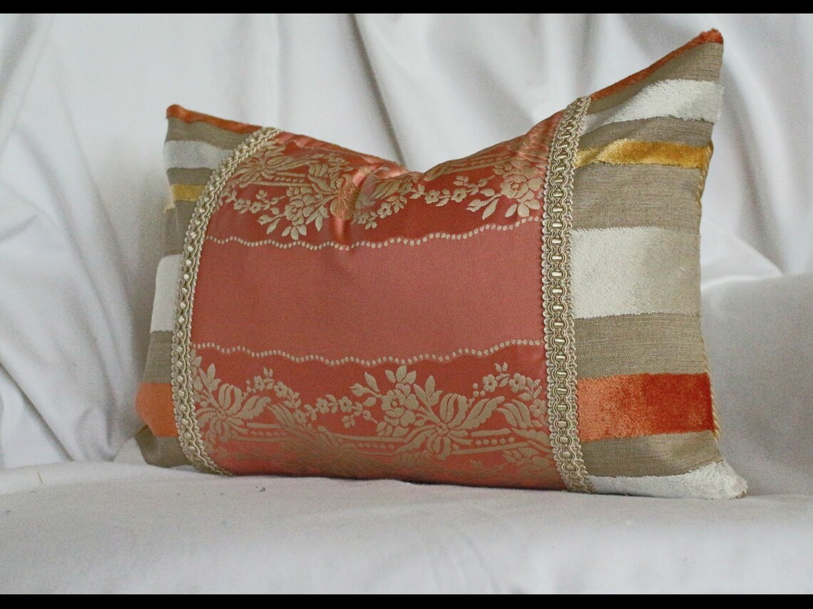 Robert Allen Fabric Orange and Pink Velvet Upholstery Etsy
