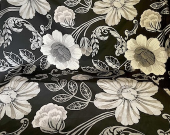 Designers Guild “Amalienborg” Fabric, Black & White Floral Cotton Curtain