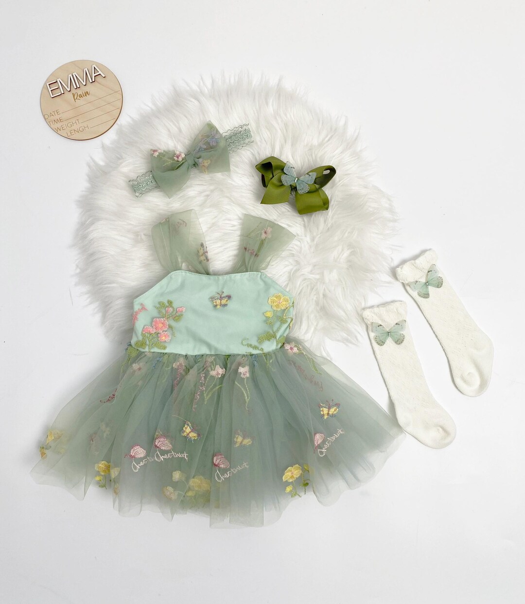 Rosy Whisper Embroidery Dress-Romper (Sage Mint)