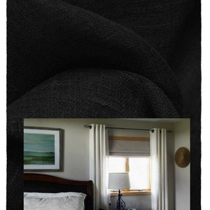 Window Curtains - Linen drapery curtain panels 24&quot; or 50&quot; wide x 63, 84, 90, 96, 108 & 120&quot; L.  Custom Window Treatments. Pure Linen Black.