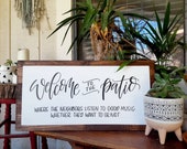 Welcome To The Patio Porch Decor Deck Patio Sign Handlettered Faux Frame Porch Board Wood Rustic Funny Sign