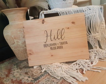 NEW!! Engraved Alternative Guest Book // Wood Wedding Decor // Guest Sign In Board // Rustic Custom Personalized // Last Name Wedding Date
