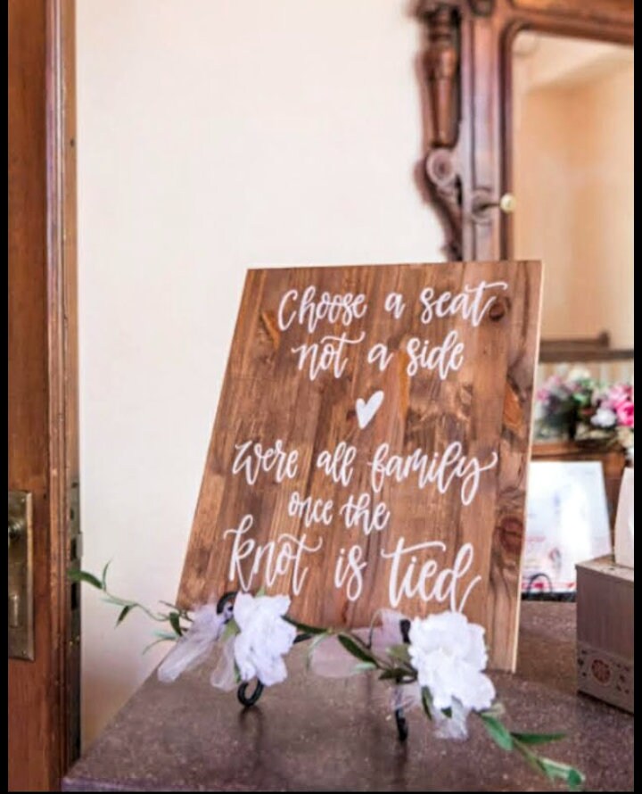 Open Seating Wedding Sign // Ceremony Seating Entrance Display // Choose a Seat  Not a Side // Knot is Tied // Rustic Wedding Decor 