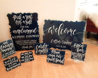 8 Piece Acrylic Wedding Sign Bundle // Wedding Package Set // Ceremony Reception Decor // Painted Plexiglass Clear Acrylic // Handlettered