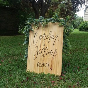 Wedding Entrance Sign // Minimalist Entrance Sign // Pine Wood Painted // Hand Lettered Names on Wood // Custom Calligraphy Wedding