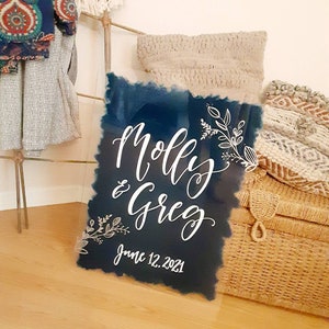 Acrylic Wedding Sign // Couples or Bridal Shower Decor // Teal and Gold // Handlettered Calligraphy // Painted Couples Sign // Wedding Date