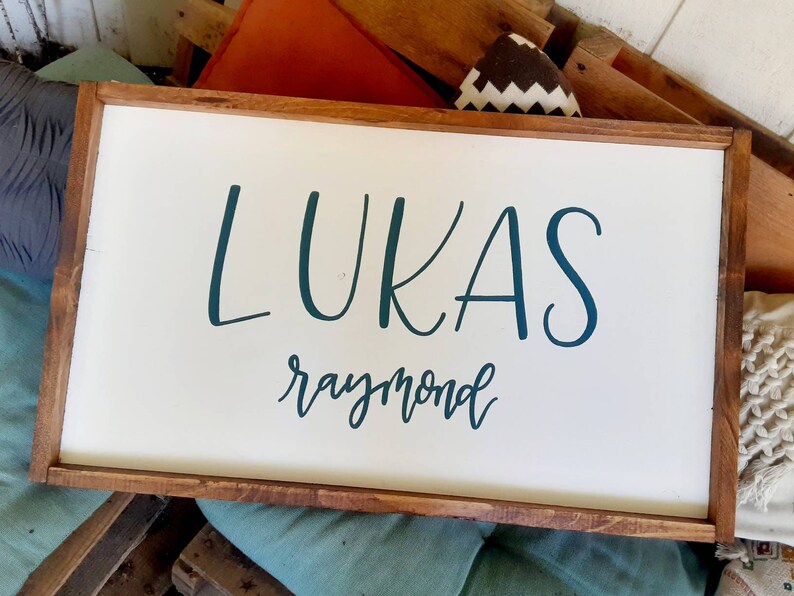 Framed Boy Name Sign, Hand Lettered Wood Nursery Art - Etsy