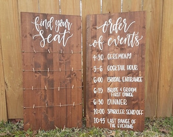 2 Sign Bundle // Order of Events Sign and Seating Sign // Ceremony Reception Entrance Display // Wedding Itinerary // Rustic Wedding Decor