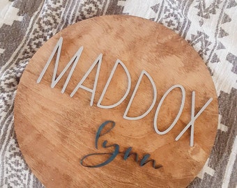 3D Nursery or Kid's Room Name Sign // Raised Wood Wall Decor // Round Sign for Above Bed or Crib // Painted Wood Sign // Custom Baby Gift
