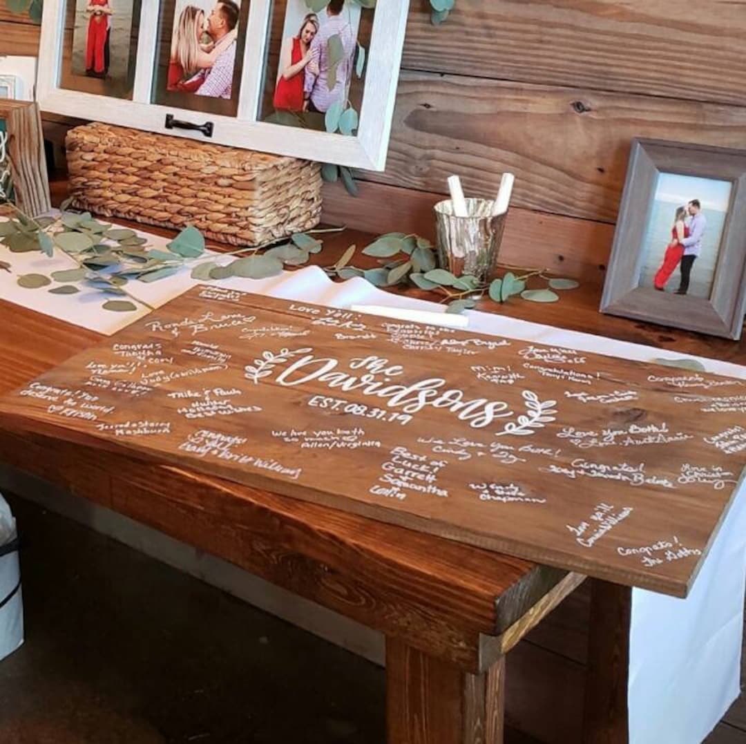 Rustic Wood Wedding Guest Book Alternative, Floral Leaf Design - Etsy
