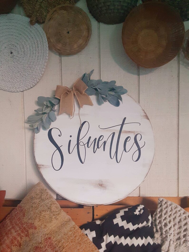 Farmhouse Rustic Wall Decor Front Door Hanger Porch Round Sign Family Name Established Date Greenery Burlap Personalized Paint