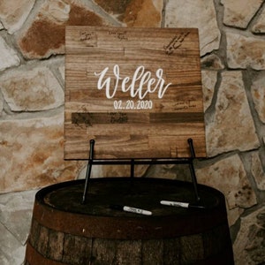 SALE Alternative Guest Book // Wedding Wood Decor // Last Name and Date image 1