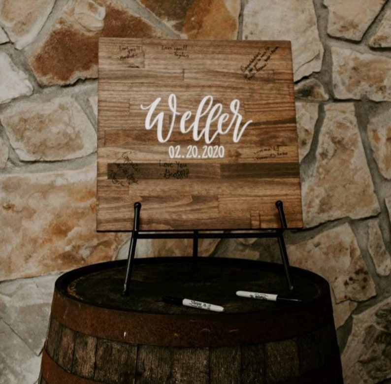 SALE Alternative Guest Book // Wedding Wood Decor // Last Name and Date image 1