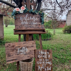 3 Piece Wedding Package Set // Guest book board // Welcome sign // Seating sign // Rustic Wood Wedding Signs // Ceremony Hand Lettered Wood