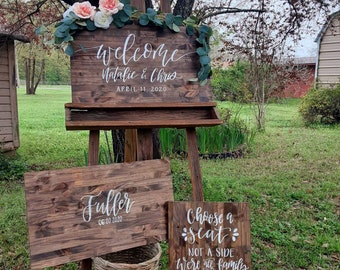 3 Piece Wedding Package Set // Guest book board // Welcome sign // Seating sign // Rustic Wood Wedding Signs // Ceremony Hand Lettered Wood