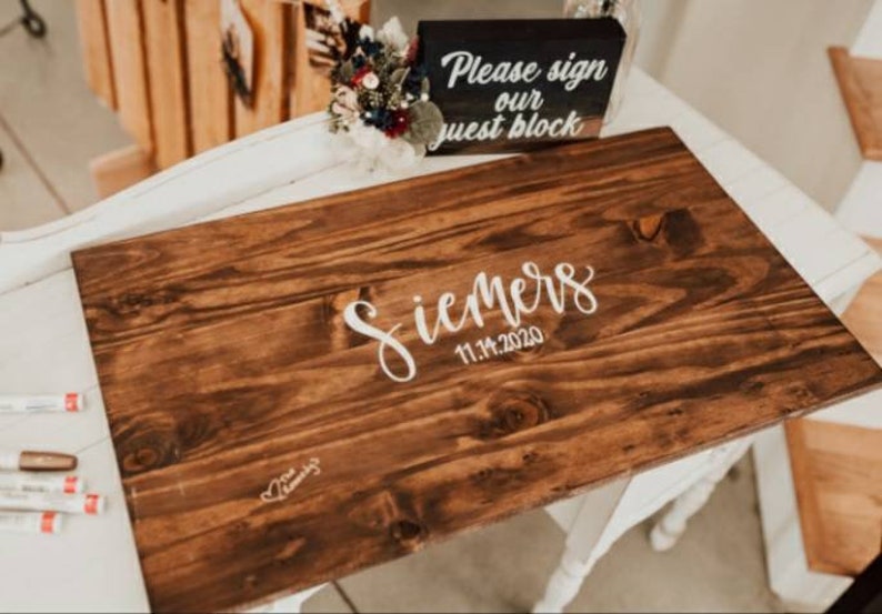 SALE Alternative Guest Book // Wedding Wood Decor // Last Name and Date image 3