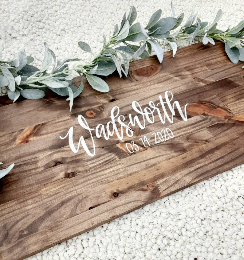 SALE Alternative Guest Book // Wedding Wood Decor // Last Name and Date image 4