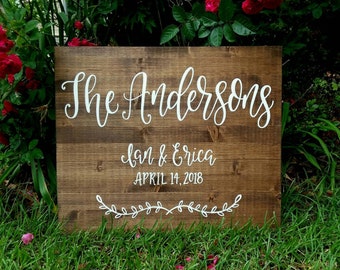 Wood Family Name Sign Display // Last Name and Date // Wedding Welcome Sign // Farmhouse Sign