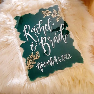Acrylic Wedding Sign // Couples or Bridal Shower Decor // Teal and Gold // Handlettered Calligraphy // Painted Couples Sign // Wedding Date