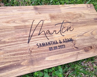 NEW!! Engraved Alternative Guest Book // Wood Wedding Decor // Guest Sign In Board // Rustic Custom Personalized // Names Wedding Date Gray