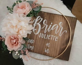 Personalized Newborn Stats Sign, Floral Hospital Door Hanger