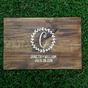 Alternative Guest Book Wood // Wedding or Bridal Shower // Leaf Monogram and Names // Guest Sign In image 9