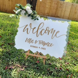 Painted Acrylic Welcome Wedding Sign // Entrance Sign For Ceremony // Couples Shower Sign // Plexiglass Lucite Acrylic // Handlettered Paint