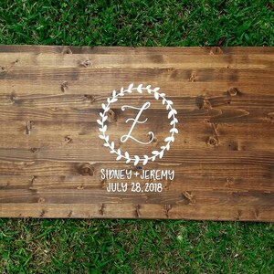 Alternative Guest Book Wood // Wedding or Bridal Shower // Leaf Monogram and Names // Guest Sign In image 4